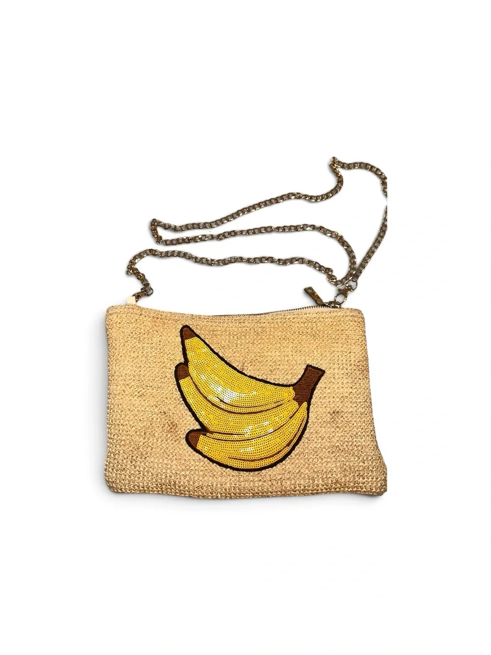 & Other Stories Straw Crossbody Bag with Yellow Banana Motif